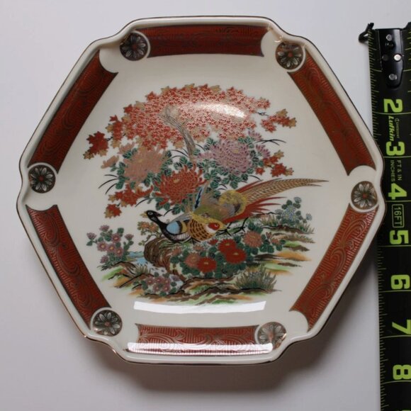 Vintage Asahi Seizan Gama Japanese Imari Porcelain Hexagon Dish Plate Gold Trim - Picture 7 of 7